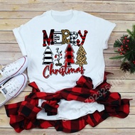 Christmas Plaid Tree Print T Shirts for Women Y2k Top Short Sleeve O Neck Loose T-shirt women Haraju