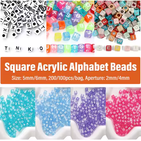 5x5/6x6mm Acrylic Square Alphabet Beads - 2/4mm Hole Diameter for DIY Bracelets Necklaces Handmade J