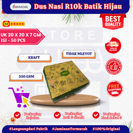 (50 Pcs) Box Dus Nasi Kotak R10K Motif Batik Hijau Premium - Ukuran 20x20x7 cm