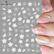 Born Pretty 3D Nail Sticker White Flowers Nail Decals 1 Sheet