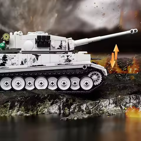 MOC Tiger Heavy Tank Building Blocks - WWII German Panzer Model Kit with Figures, Military Collectio