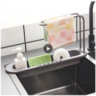 Kitchen Telescopic Sink Shelf Rack Kitchen Organizer Soap Sponge Holder Towel Rack Storage Basket Ki