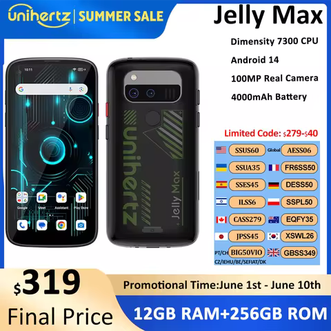 Unihertz Jelly Max 5G Mini Smartphone Android 14 Dimensity 7300 CPU 12GB 256GB 100MP Camera 4000 mAh