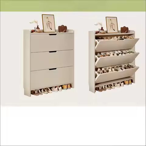 Solid Wood Ultra-Thin Flip Shoe Cabinet, Home Use, Entrance Door, Foyer Storage Cabinet, New Style W