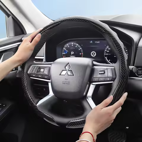 Suitable for Mitsubishi Carbon Fiber Texture Steering Wheel Cover Snap-On Wave-Shaped Sports Design 