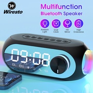 Wiresto Mirror Bluetooth Speaker Alarm Clock Bluetooth Speaker Digital Display Radio LED Wireless Subwoofer Music Player Table Clock Multifunction Bluetooth Speaker FM Radio TF Card AUX Bluetooth Compatible