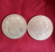 BISA COD BAYAR DITEMPAT koin kuno Nederland Blanda Wilhelmina 3 1/2 gulden tahun 1943