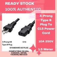 🔌[P13] 3-Prong Type B To C13 Power Cord (10A 125V) 1.5M🔌