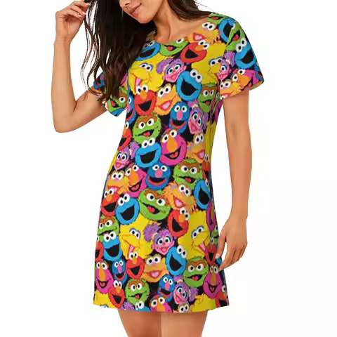 Custom Sesame Street At Zazzle Short Sleeves Nightdress For Sleeping Sleepshirts Women Short Sleeve 