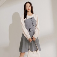 OB Houndstooth Style Stitching Belt Dress < DA10262 >
