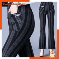 M-4XL Mini Bootcut Pants Women High Waist Long Plus Size Stripe Flare Casual Black Grey Office Forma