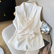 Classy Satin Narrow-Waist Sleeveless Shirt Women 2025 Summer Design Cross Strap Fashion Vest Top YM6