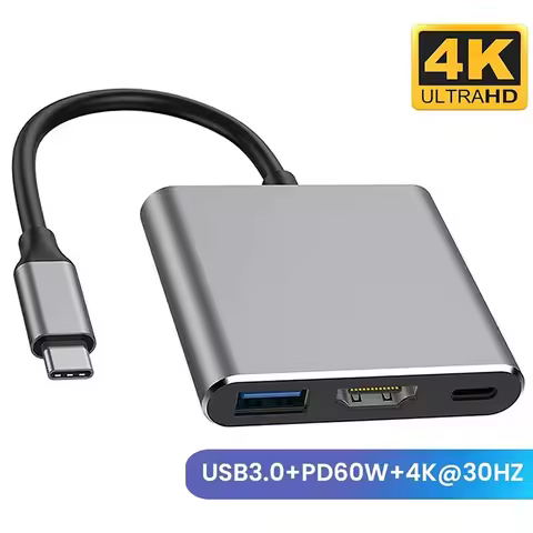 3-In-1 USB C Hub With 60W Type C Power 4K HDMI-compatible Docking Station Portable Adapter Multiple 