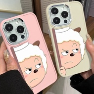 Lazy Sheep Cute Cartoon Phone Case Compatible for IPhone 11 12 13 Pro 14 15 7 8 Plus SE 2020 XR X XS Max Metal  Mirror Large Hole Frame Silicone Cover Anti Drop