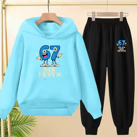 Kids Autumn Spring Trend 67 Sixty-Seven Print Hoodie+Pants Tracksuits 3-13 Years Boys Girls Casual O