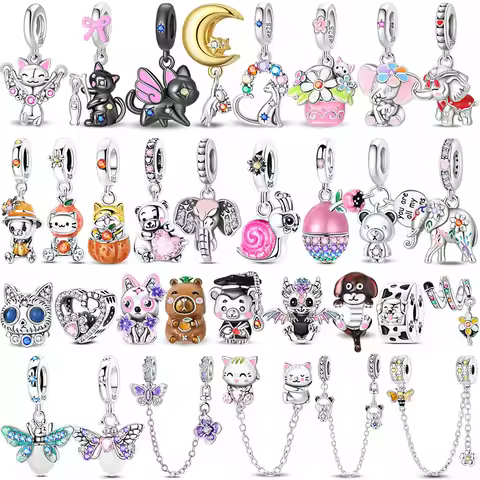 100% 925 Sterling Silver Teddy Bear Kitten Puppy Elephant Luminous Firefly Sweet Charming Bead Fit F