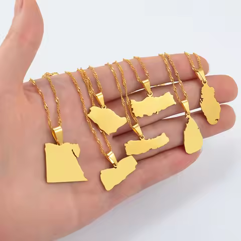 Egypt Nepal Sri Lanka Saudi Arabia Turkey Yemen Qatar Map Pendant Necklaces Polished Flat Design Nat