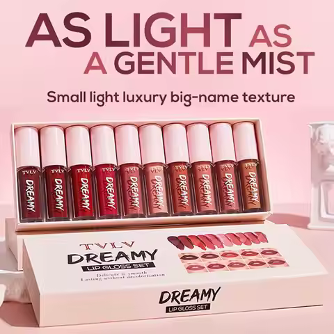 TVLV 10Pcs Dreamy Lip Gloss Set Velvet Matte Waterproof Long-Lasting Lipstick Kit, Perfect Valentine