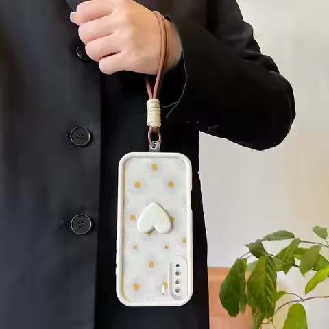 3pcs( White Sunflowers Phone Case+Lanyard+Craft Embellishments) For OPPO F15/F25Pro/F27/F21Pro/F21SP