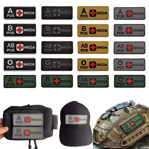10*4CM PVC Rubber Emblemen Blood Type A+ B+ AB+ O+ POS NKDA Military Tactical Badges Hook and Loop P