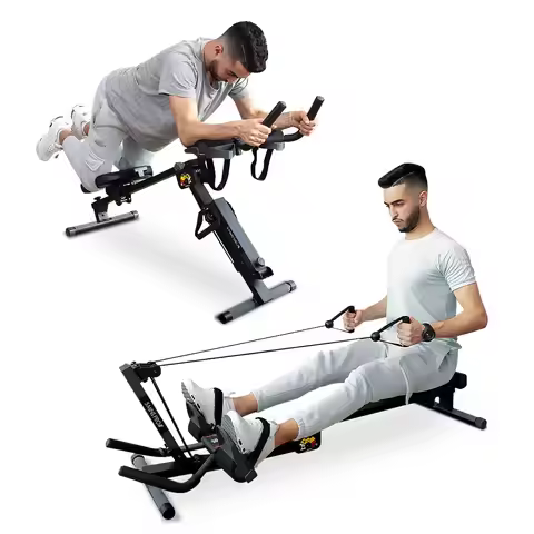 3 in 1 Foldable Rowing Machine, AB Machine with 3 Level Angle & Led Monitor, Multi-Functional Rower,