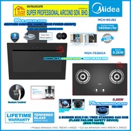 Midea Angled Hood MCH-90J82 ((Dual Mode Duct Out / Recirculation)) 90cm Angle Designer Hood 1400m³ with Gesture Control (Hand Wave On / Off Function) / Midea Built-in Hob MGH-76Q60B 76cm Tempered Glass Gas Cooker Hob with Safety Device 5.2kW