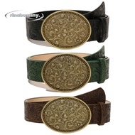 RINABONSINY Western Cowboy Belt, PU Leather Retro Carved Buckle Embossed Belt, Fashion Y2K Punk Rock