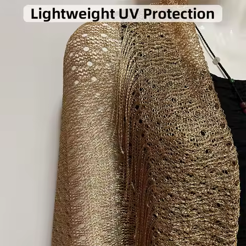 Polyester Batwing Sleeve Sun Protection Shawl, Gold & Silver Hollow Tassel Large Cardigan