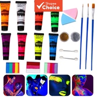 Halloween & Party Neon Face Paint Kit, UV Blacklight Glow Body Paint with Accessories