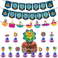 2025 Diwali Decoration items Happy Deepavali Festival Decor Party Banner,Spiral Pull Flag,Cake Plaqu
