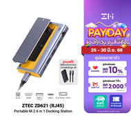 [ราคาพิเศษ] ZTEC ZD621 6 in 1 (มีพอร์ต LAN) รองรับ M.2 NVMe & SATA  HDMI 4K USB 3.2 Gen 2 10Gbps -1Y