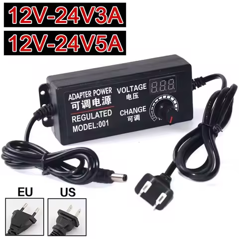 Adapter Adjustable 12-24V3A 12V-24V5A EU/US Plug Power Supply Display Screen Regulated Knob Dc 5.5*2