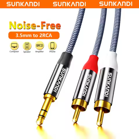 SUNKANDI RCA to 3.5mm Audio Cable,3.5mm to 2 RCA Male to Male Stereo Aux Cord for Smartphones, MP3, 
