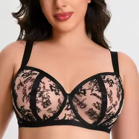 Plus Size Bra Set Minimizer Anti-Sagging Underwire Push Up Cup Mesh Breathable D E F G H I J K 75 80
