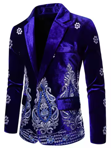 New Men Golden Velvet Embroidered Suit Luxury Single Button Jacket Homme Palace Wedding Stage Perfor