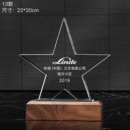 Hongdingwang Crystal Trophy Medal Five-pointed Star Trophy Wooden Base Trophy