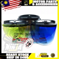 MOTORCYCLE HELMET VISOR & SHIELDS [BOB HEATH] 3 BUTTON VISOR 2-TONE (YELLOW/BLACK/BLUE) HELMET VISOR