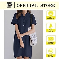 Váy suông nữ trơn đầm ngắn tay nữ cổ tàu, chất liệu Linen đẹp, thiết kế trẻ trung dễ mặc Đũi Việt