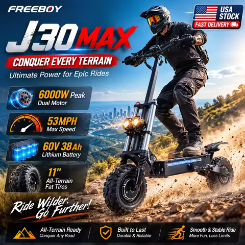 FREEBOY J30MAX E-Scooter for Adults 6000W Peak Dual Motor 53MPH Max Speed 60V 38Ah Lithium Battery 1