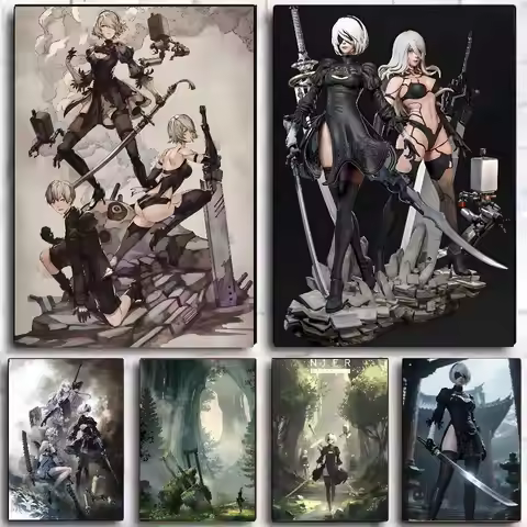 Anime N-NieR Automata Poster Self-adhesive Art Waterproof Sticker Coffee House Dorm Room Wall Decor