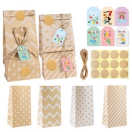 24pcs Kraft Paper Bag with Stickers, Tag, String Colorful Food Bag 24*13*8cm for Holiday Party Chirtsmas