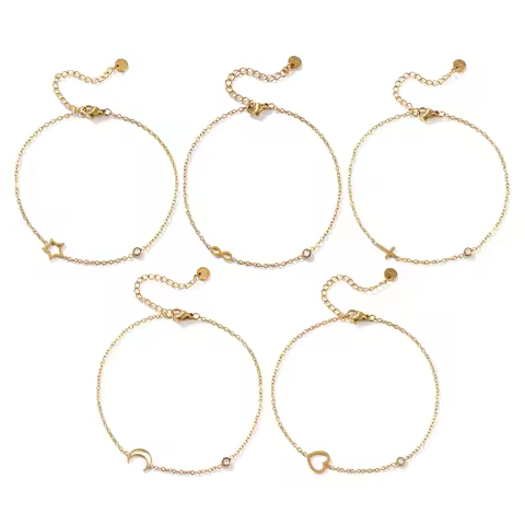 Exquisite Stylish 18K Gold Plated Anklet 304 Stainless Steel & Cubic Zirconia Link Cable Chain For W