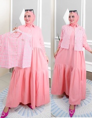 QF Gamis Rompi motif Kotak kotak 889 / gamis bahan katun adem nyaman di pakai / fashion muslimah mo