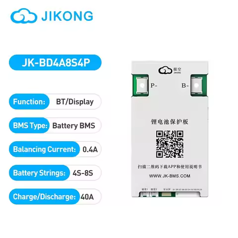 JlKONG JK-BD4A8S4P Smart Active BMS 4S-8S Li-ion Lifepo4 LTO 12V 24V Batteries 0.4A Balance Current 