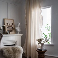 Ruffle White Cotton Linen Curtain French Style Ruffled Curtain Semi-blackout Drapery Boutique Curtai