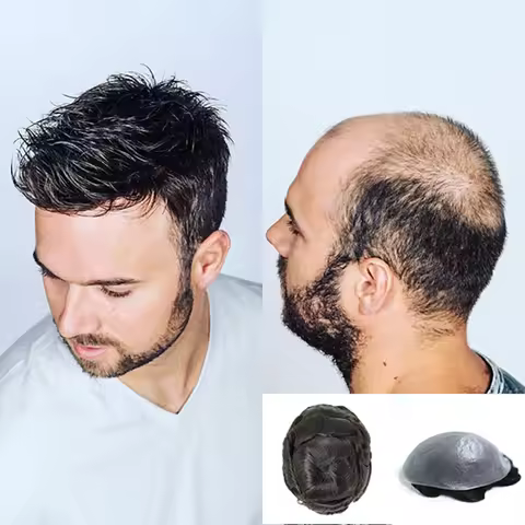 Seraphicwig Mens Toupee Human Hair toupee for men 0.03mm PU Skin Silicone toupee Hair prosthesis hai