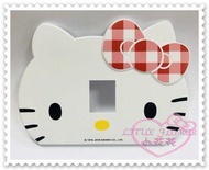 ♥小花花日本精品♥Hello Kitty 造型開關蓋板居家必備經典頭形格紋蝴蝶結白色橫式單孔蓋板57033006