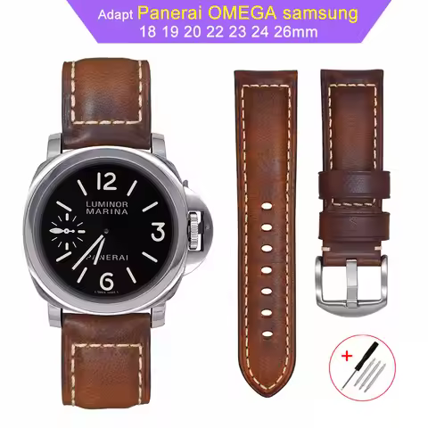 Vintage waxed first-layer cowhide men's watch strap compatible with Panerai OMEGA Samsung DW genuine