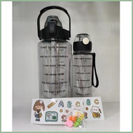 2000ML/2L + 850ml 2in1 Motivational Water Bottle W/ Time Marker Straw BPA Free Locking Flip Flo