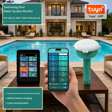 Online Pool Water Monitor Tuya WiFi Floating Water Quality Tester Smart 8 in 1 PH Chlorine EC TDS Sa